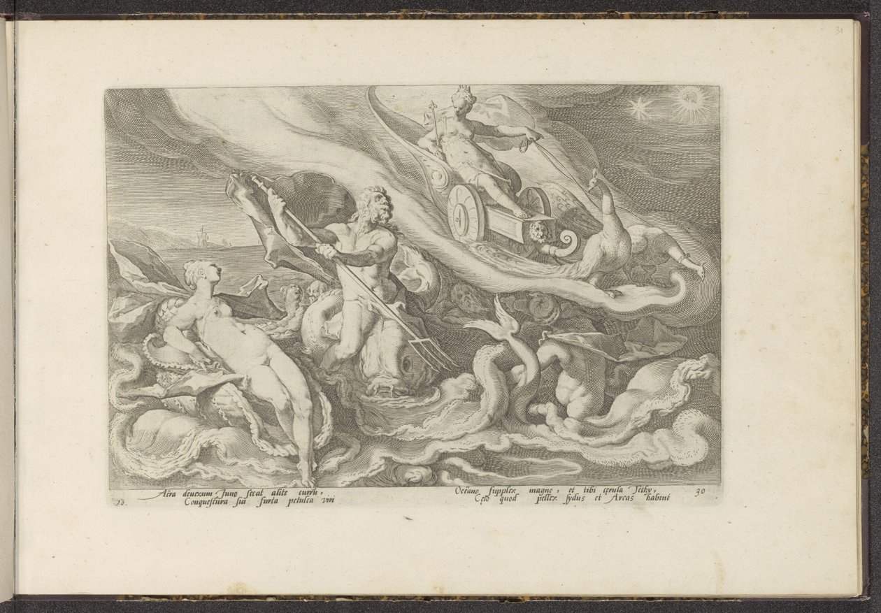 Juno si stěžuje Thetis a Oceanus Ovidiovy metamorfózy (název série) Re-creations P. Ovidius Naso (název série) od Hendrick Goltzius (workshop of)