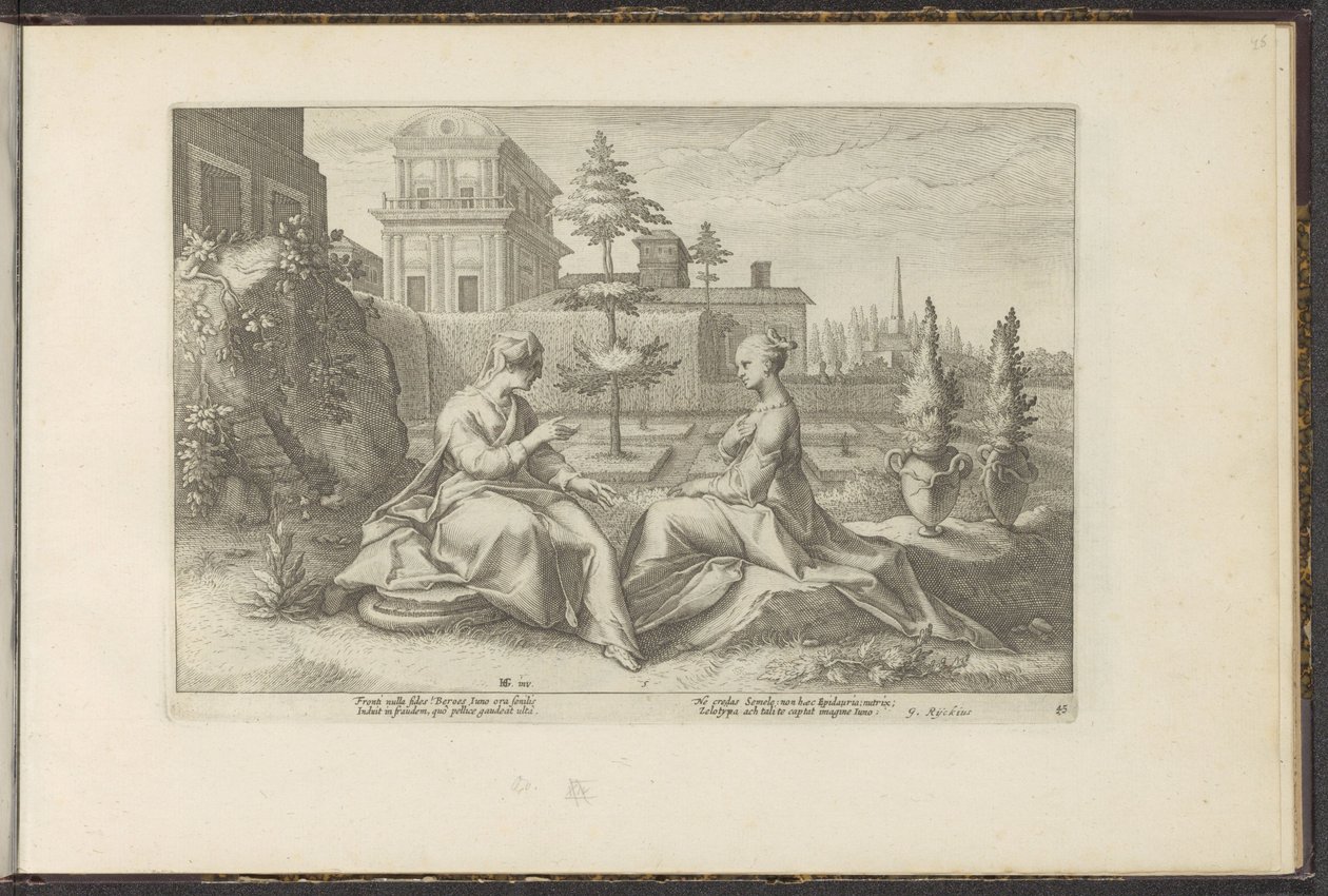 Juno se blíží k Semele v masce Beroe Ovidiovy metamorfózy (název série) Re-creations P. Ovidius Naso (název série) od Hendrick Goltzius (workshop of)
