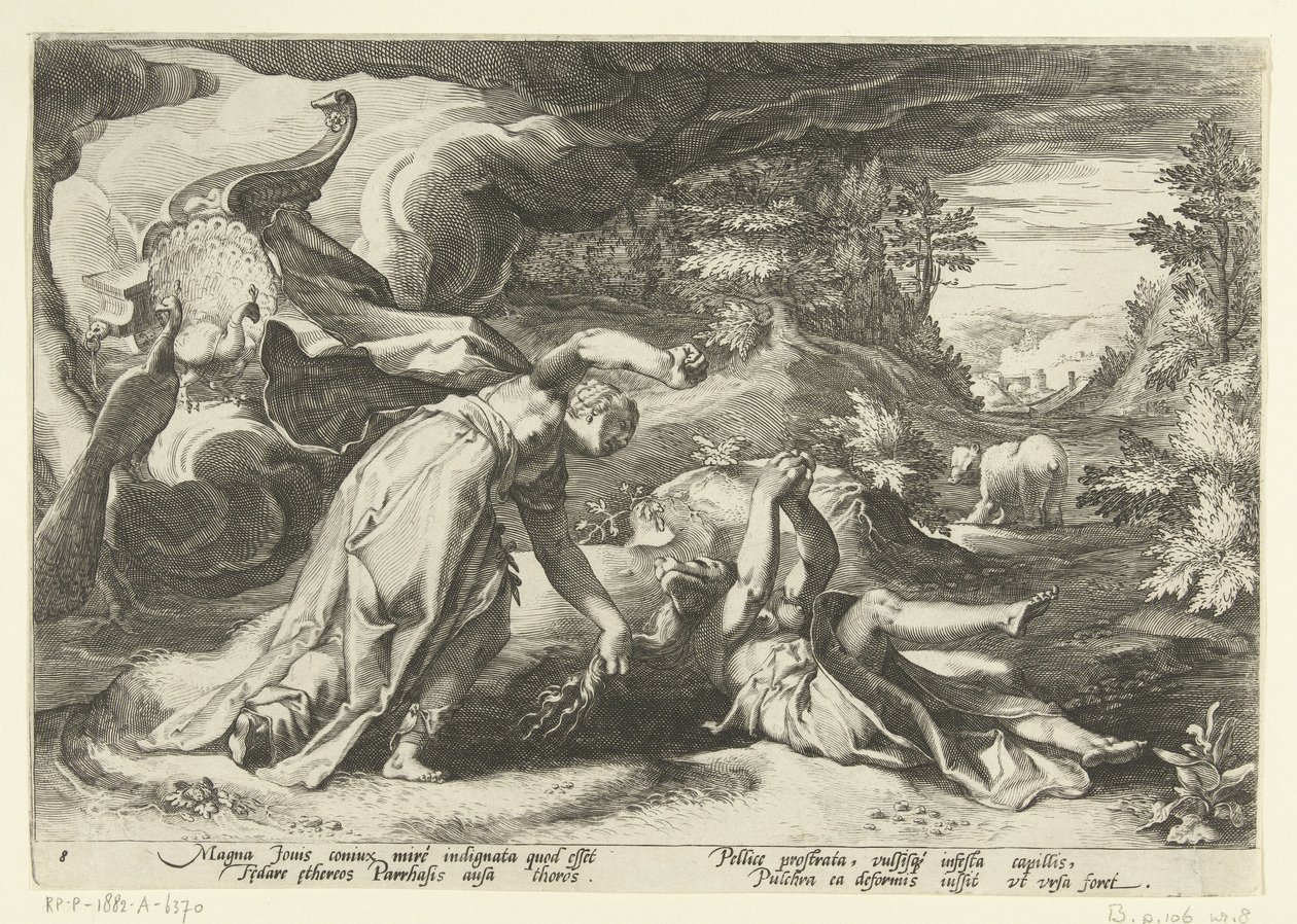 Juno promění Callisto v medvěda Ovidiovy metamorfózy (název série) od Hendrick Goltzius (workshop of)