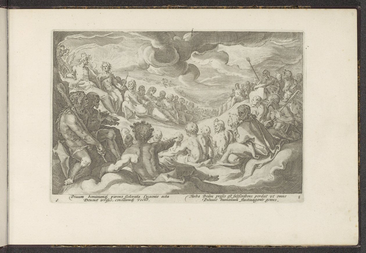 Jupiter vyvolává olympské bohy Ovidiovy metamorfózy (název série) Re-creations P. Ovidius Naso (název série) od Hendrick Goltzius (workshop of)