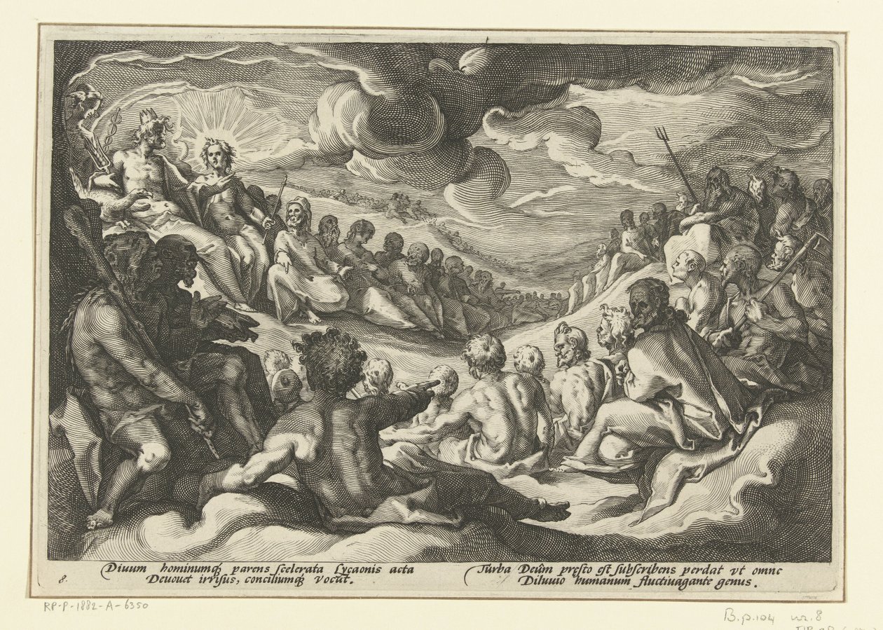 Jupiter vyvolává olympské bohy Ovidiovy metamorfózy (název série) od Hendrick Goltzius (workshop of)