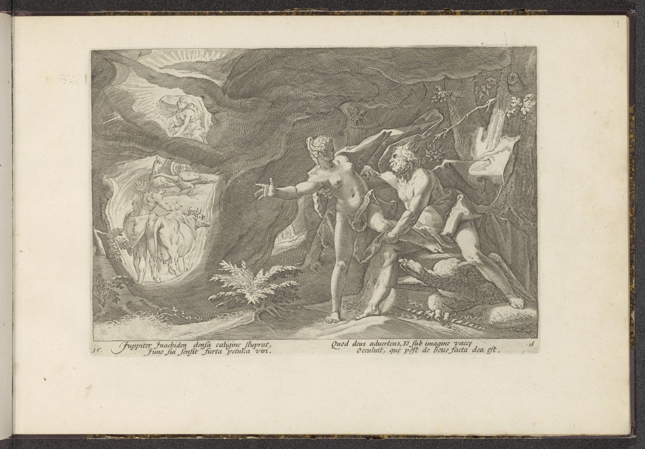 Jupiter útočí na Io Ovidiovy metamorfózy (název série) Re-creations P. Ovidius Naso (název série) od Hendrick Goltzius (workshop of)