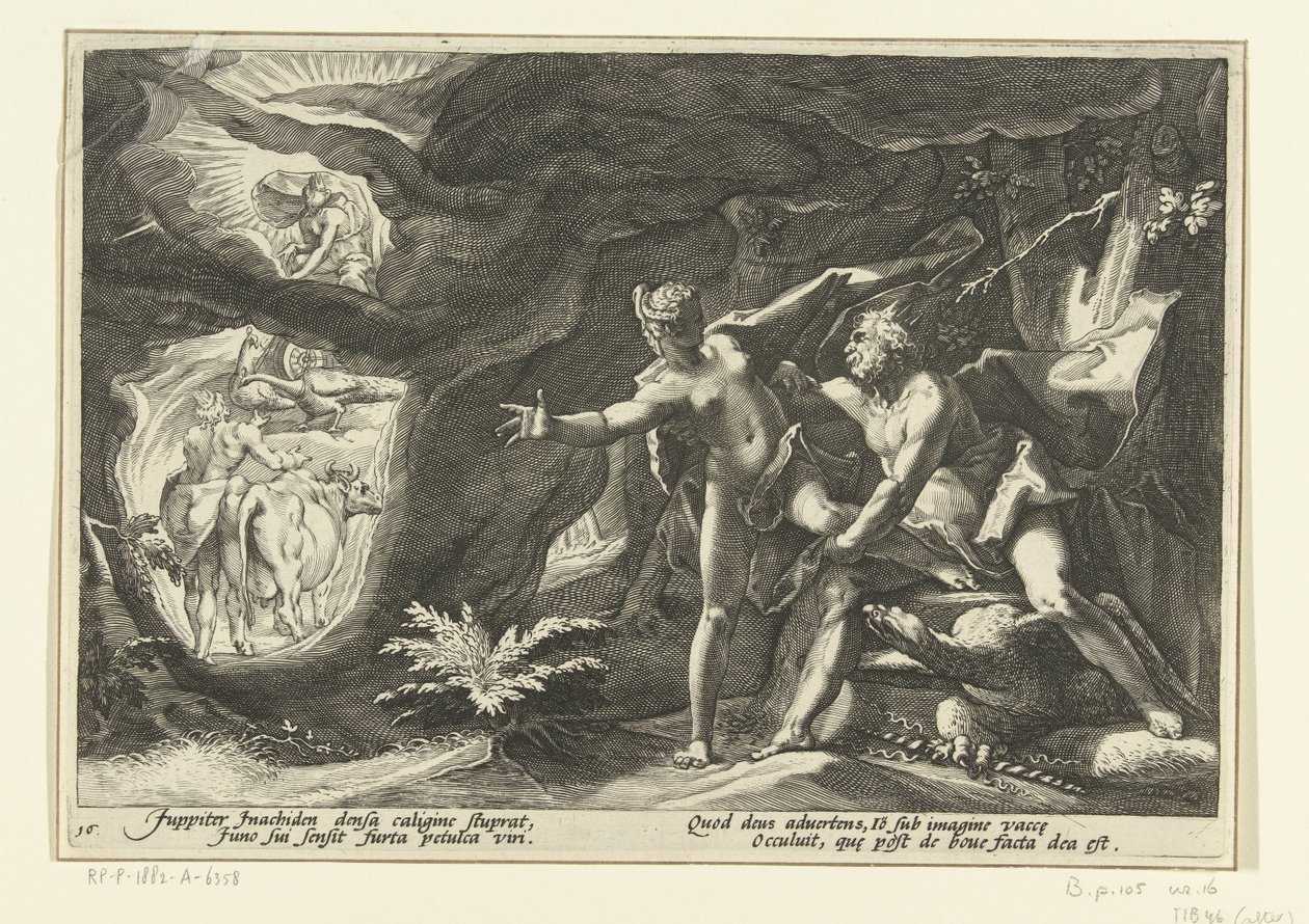 Jupiter útočí na Io Ovidiovy metamorfózy (název série) od Hendrick Goltzius (workshop of)
