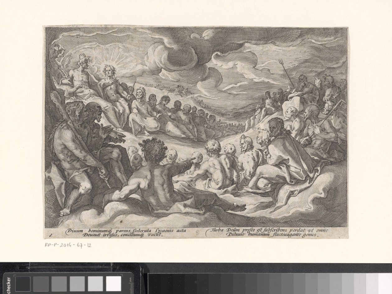Jupiter žádá o radu olympské bohy Metamorfózy Ovidia (název série) od Hendrick Goltzius (workshop of)