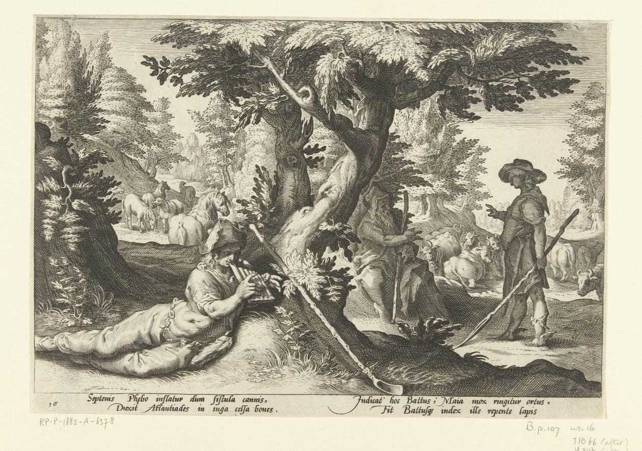 Merkur a Battus Ovidiův Metamorfosen (název série) od Hendrick Goltzius (workshop of)