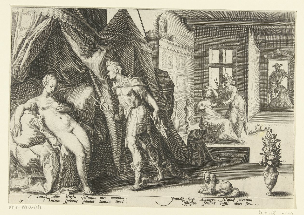 Mercurius v Hersesově fotoaparátu Ovidiovy metamorfózy (název série) od Hendrick Goltzius (workshop of)