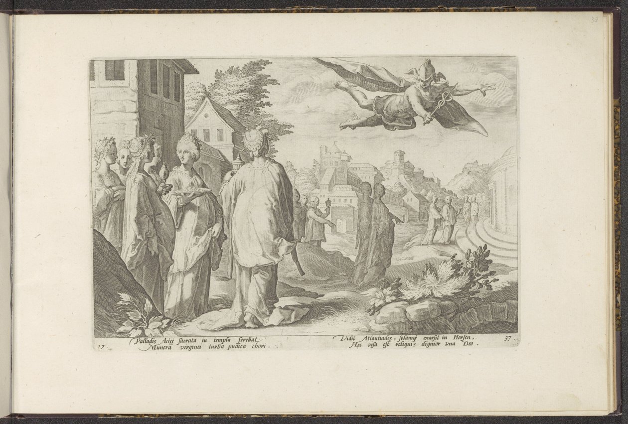 Mercury se zamiluje do Herse Ovidiovy metamorfózy (název série) Re-creations P. Ovidius Naso (název série) od Hendrick Goltzius (workshop of)