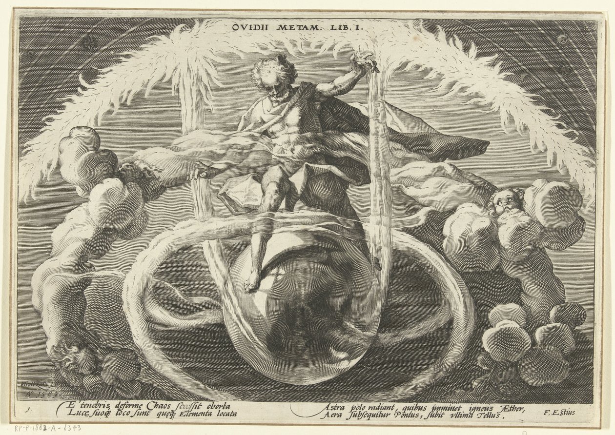 Pořádek v chaosu Stvoření čtyř živlů Ovidiovy metamorfózy (název série) od Hendrick Goltzius (workshop of)