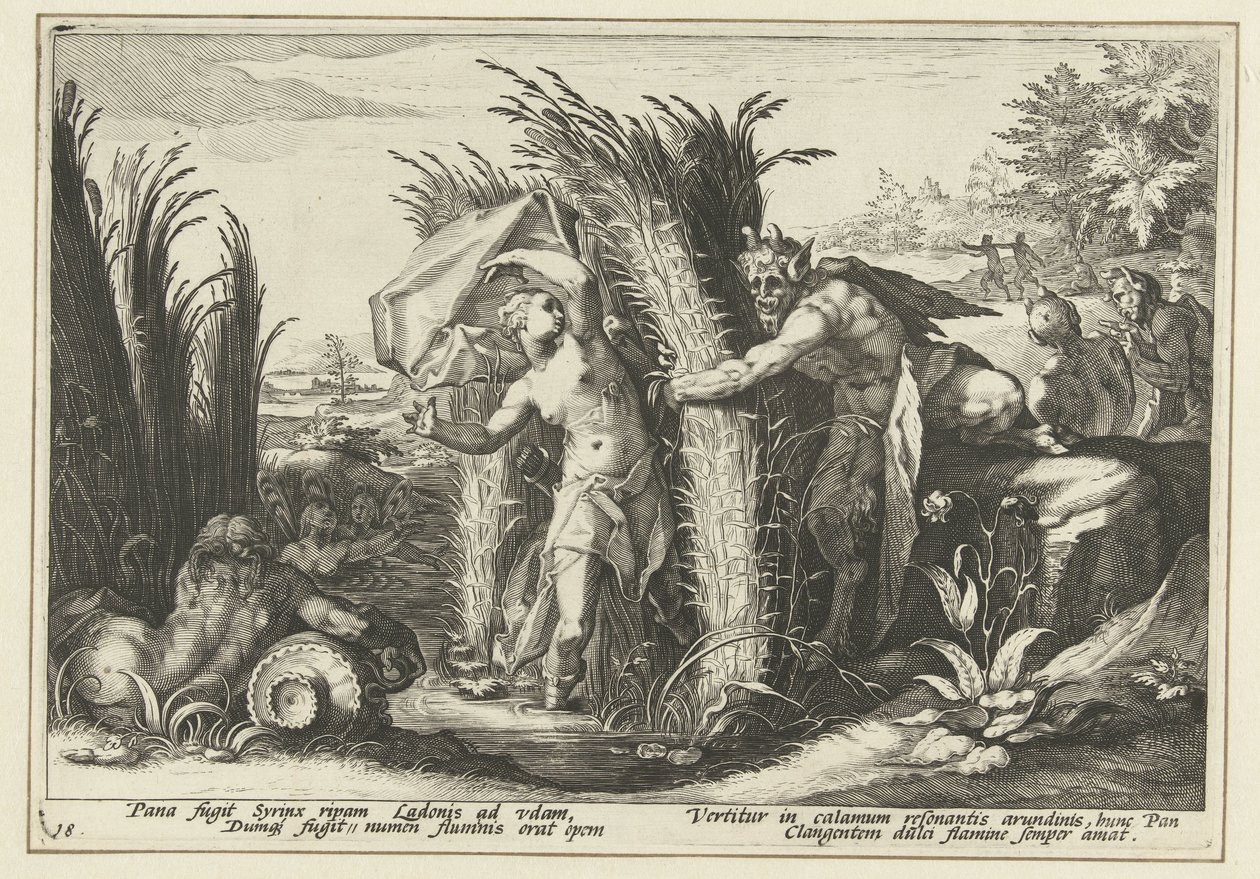 Pan en Syrigs Ovidiovy metamorfózy (název série) od Hendrick Goltzius (workshop of)