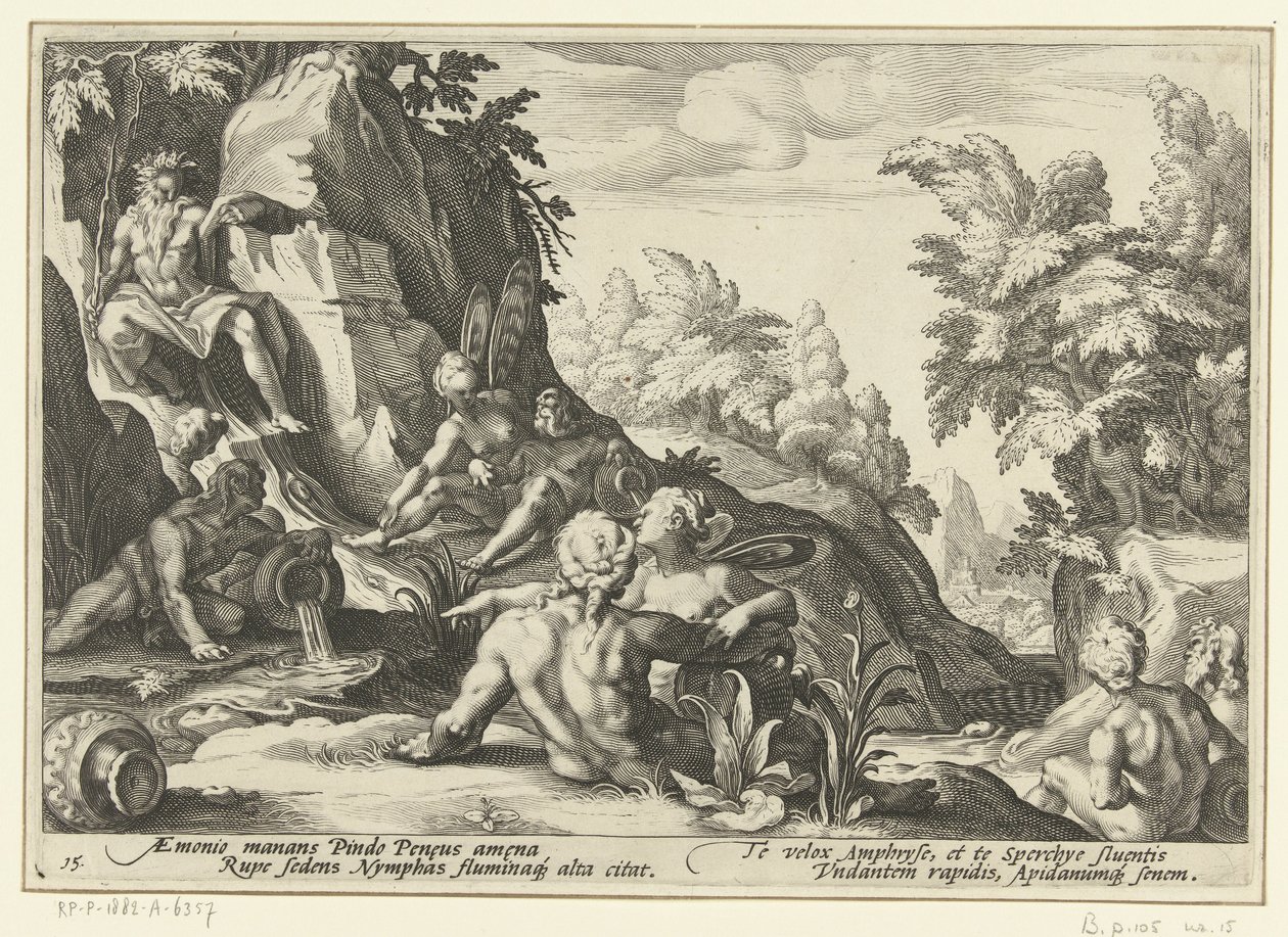 Peneus navštívili jiní říční bohové Ovidiovy metamorfózy (název série) od Hendrick Goltzius (workshop of)