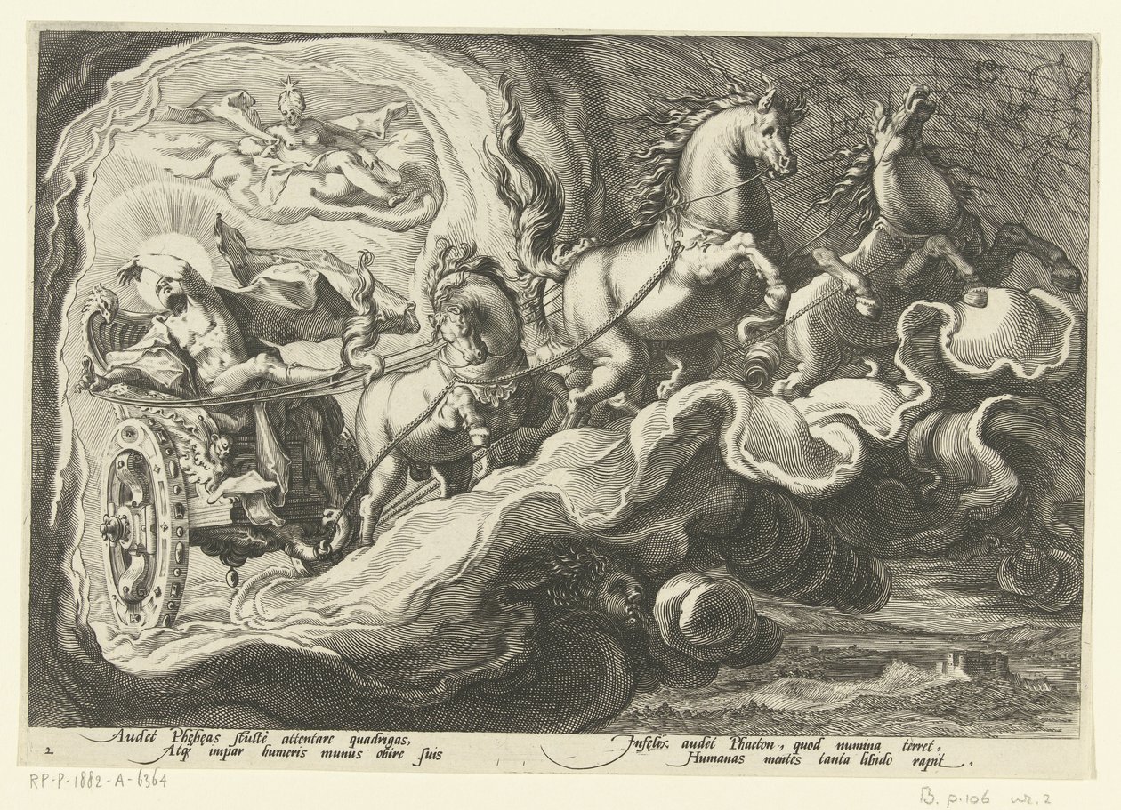 Phaethon jede na voze svého otce Ovidiovy metamorfózy (název série) od Hendrick Goltzius (workshop of)