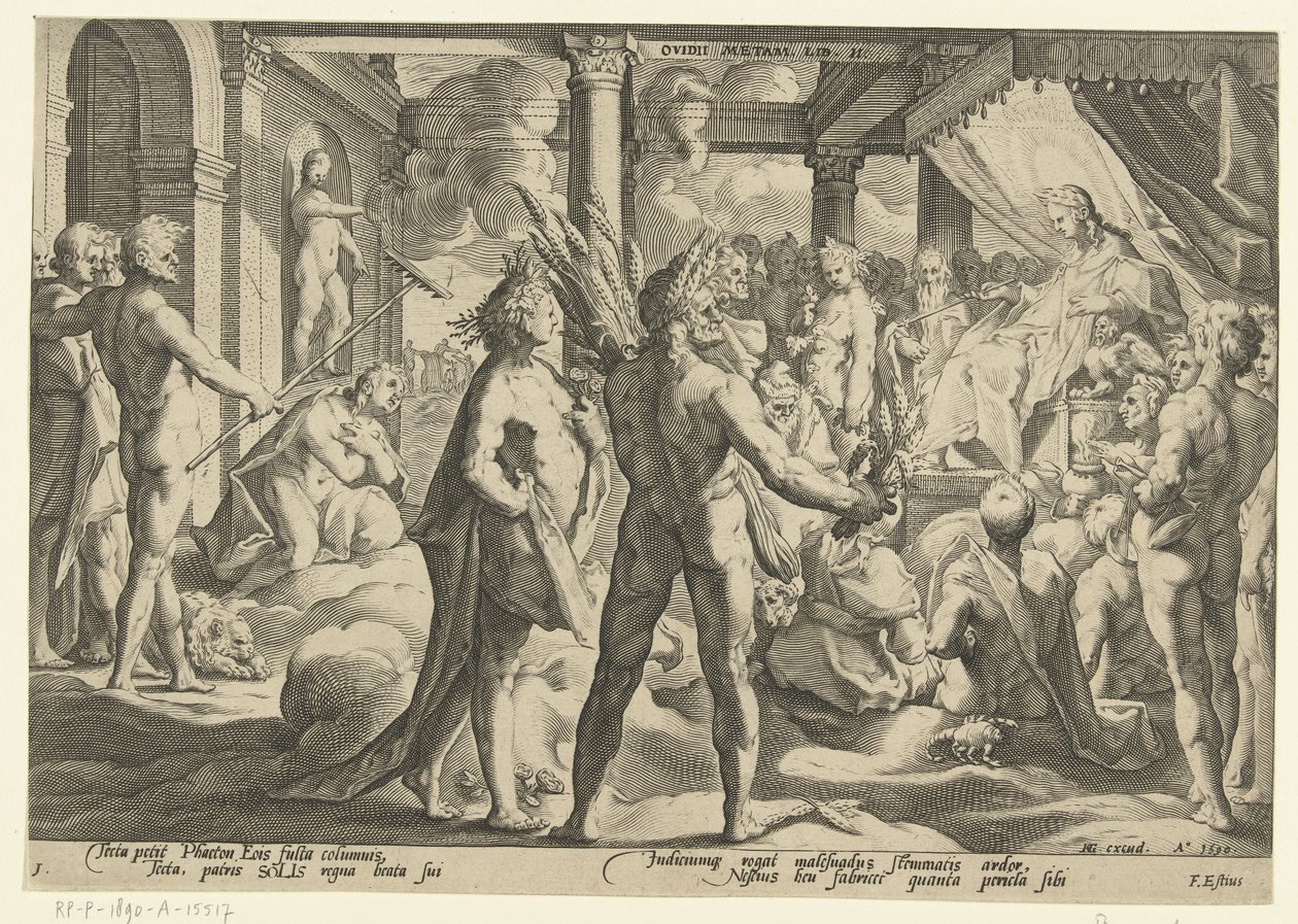 Phaeton v paláci Helios Ovidiovy metamorfózy (název série) od Hendrick Goltzius (workshop of)