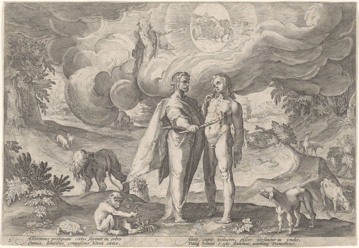 Prométheus vytváří prvního člověka Metamorfózy Ovidia (název série) od Hendrick Goltzius (workshop of)