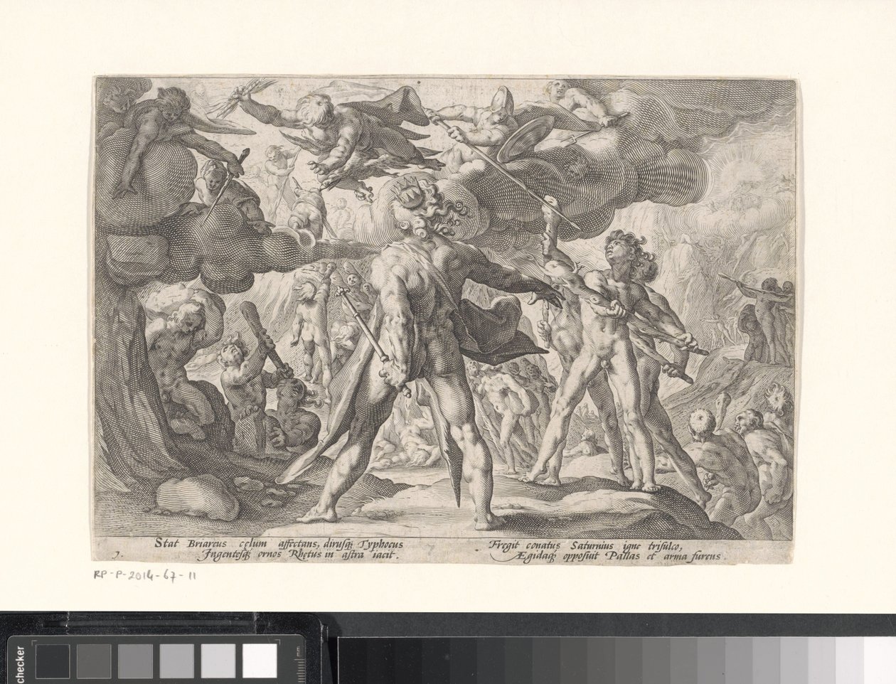Bitva mezi bohy a obry Metamorfózy Ovidia (název série) od Hendrick Goltzius (workshop of)