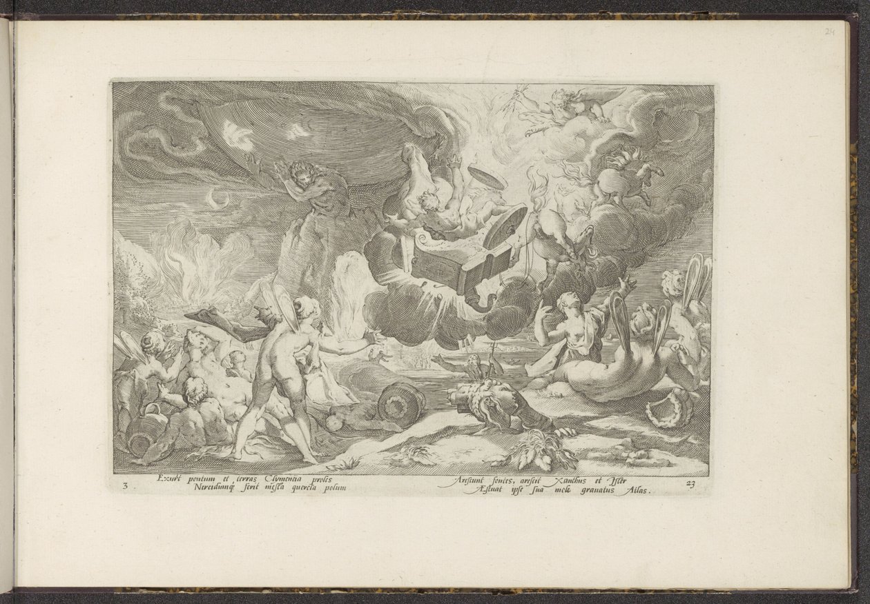 Val van Phaëthon Ovidiovy metamorfózy (název série) Herescheppingen van P. Ovidius Naso (název série) od Hendrick Goltzius (workshop of)