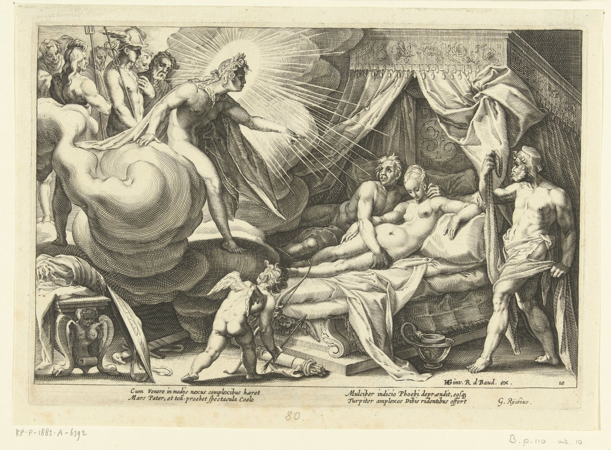 Venuše a Mars z pohledu Apolla Ovidiovy metamorfózy (název série) od Hendrick Goltzius (workshop of)