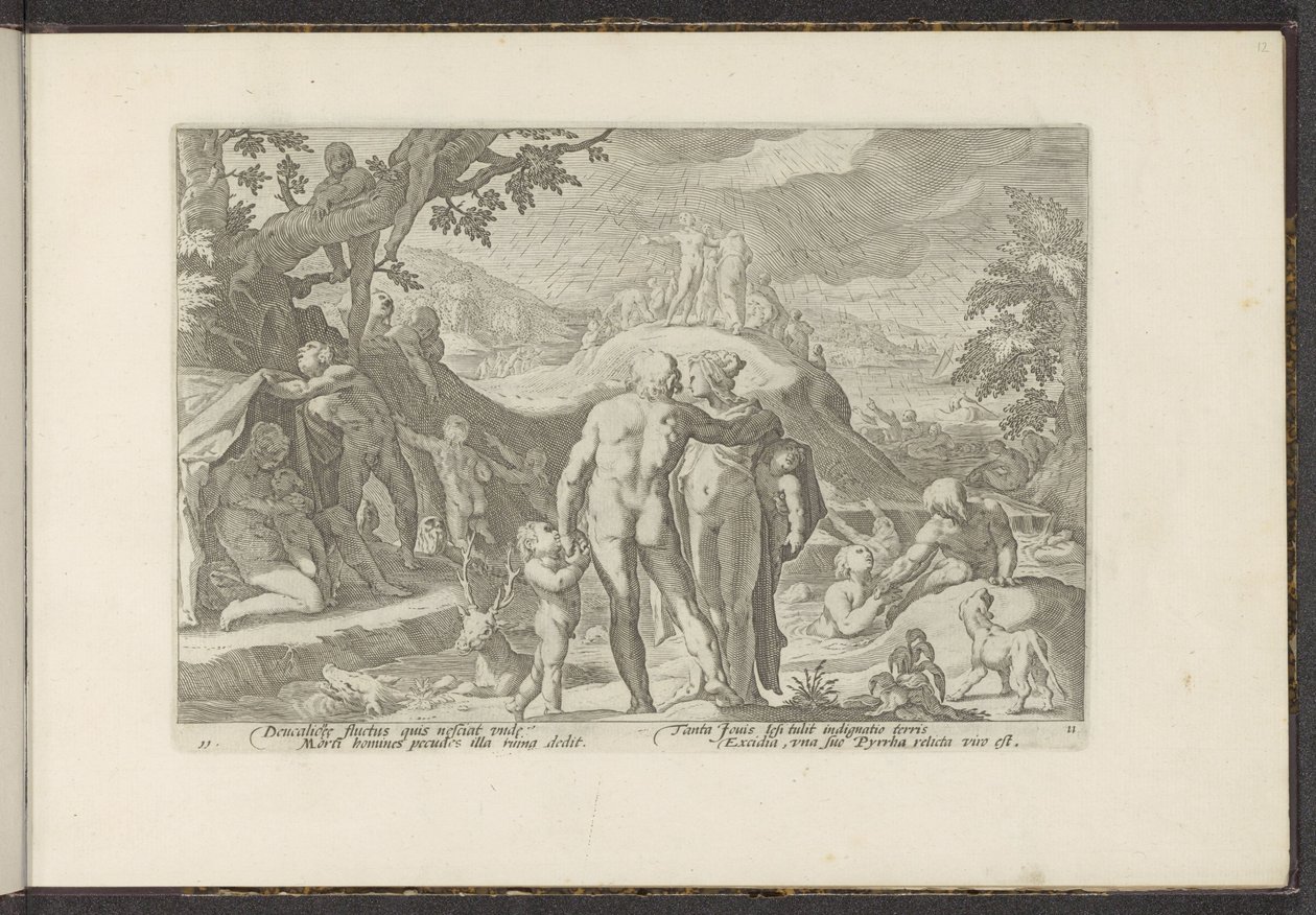Potopa Deucalionu Ovidiovy metamorfózy (název série) Re-creations P. Ovidius Naso (název série) od Hendrick Goltzius (workshop of)