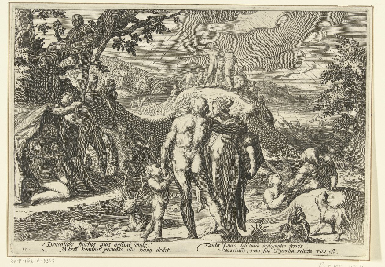 Potopa Deucalionu Ovidiovy metamorfózy (název série) od Hendrick Goltzius (workshop of)