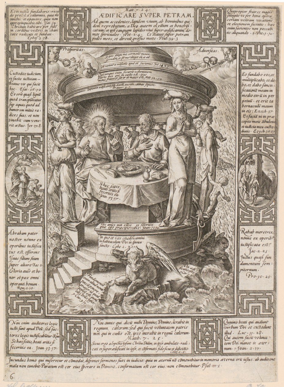 Aedificare super Petram, list 6 ze série „Alegorie křesťanské víry“ od Hendrick Goltzius