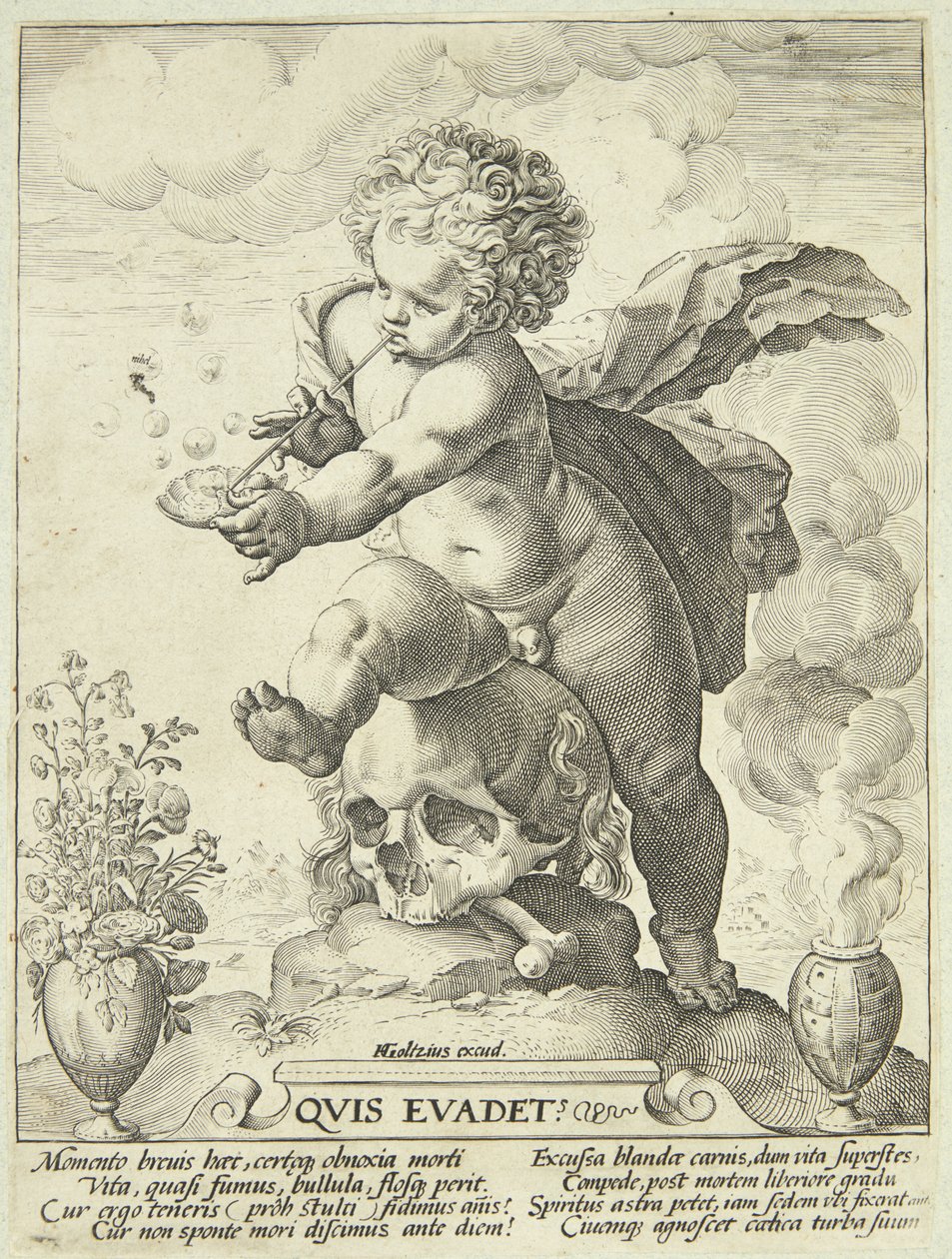 Alegorie pomíjivosti života ("Quis Evadet?") od Hendrick Goltzius