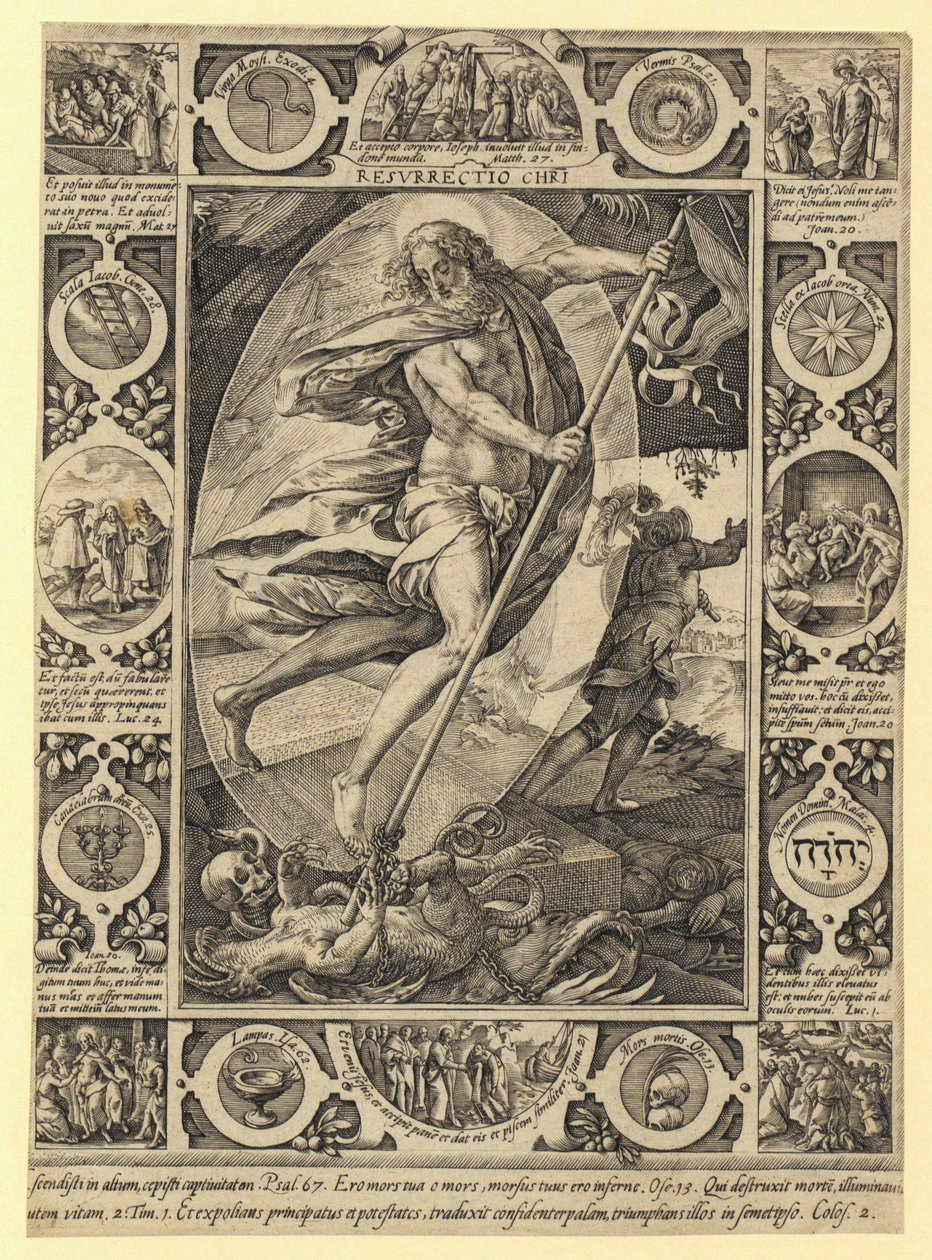 Vzkříšení Krista, list 7 ze série „Život Krista“ od Hendrick Goltzius