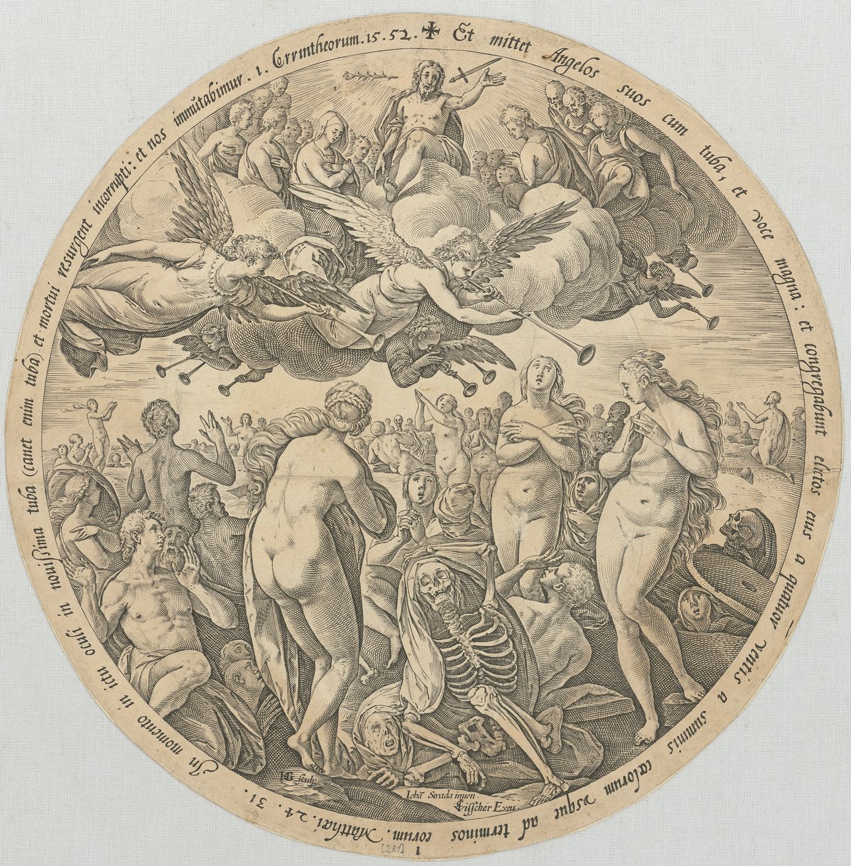 Vzkříšení mrtvých, list 1 ze série „Čtyři poslední věci“ od Hendrick Goltzius