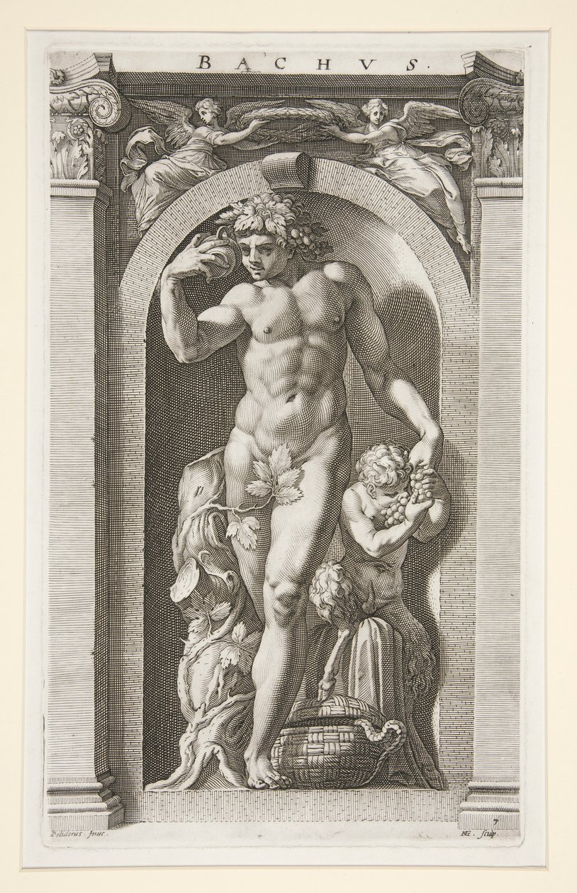 Bacchus, číslo 7 v sérii Osm starožitných bohů od Hendrick Goltzius