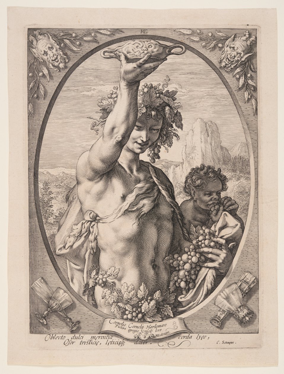 Bakchus, ze Tří pohanských bohů a bohyň od Hendrick Goltzius