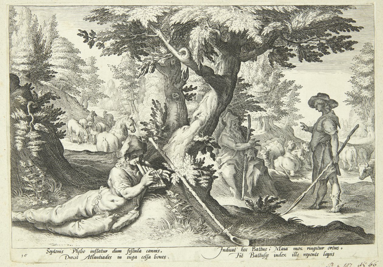 Battus se promění v kámen od Hendrick Goltzius