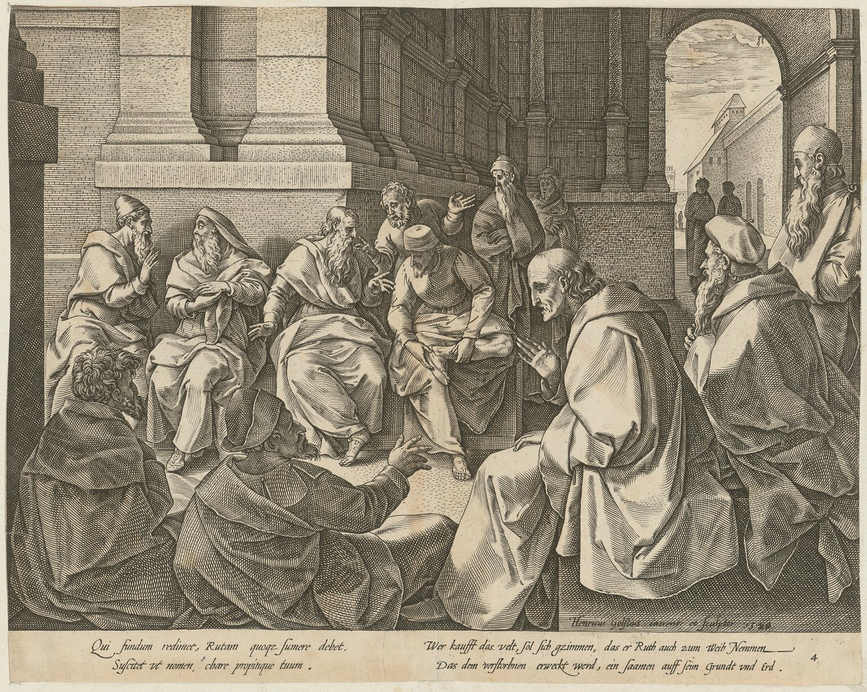Boas s deseti staršími, list 4 ze série „Příběh Rút“ od Hendrick Goltzius