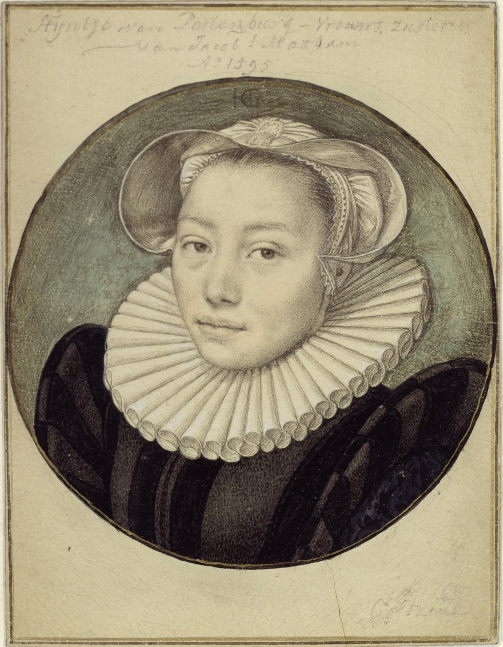 Portrét Styntje van Poelenburg-Vrouws, sestry Jacoba Mathama od Hendrick Goltzius