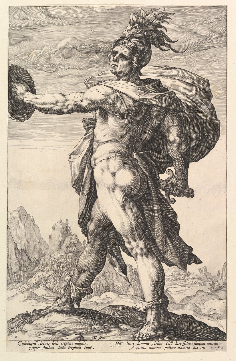 Calphurnius, z knihy „Římští hrdinové“ od Hendrick Goltzius