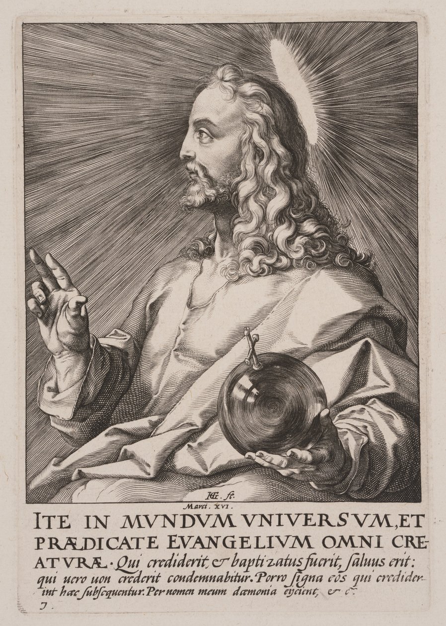 Kristus (jako Salvator Mundi), od Krista, apoštolů a svatého Pavla s vyznáním víry. od Hendrick Goltzius