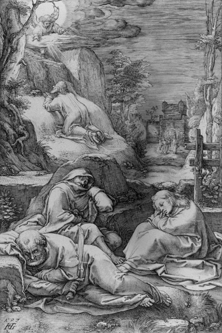 Kristus na Olivové hoře, číslo 2 ze série „Umučení“ od Hendrick Goltzius