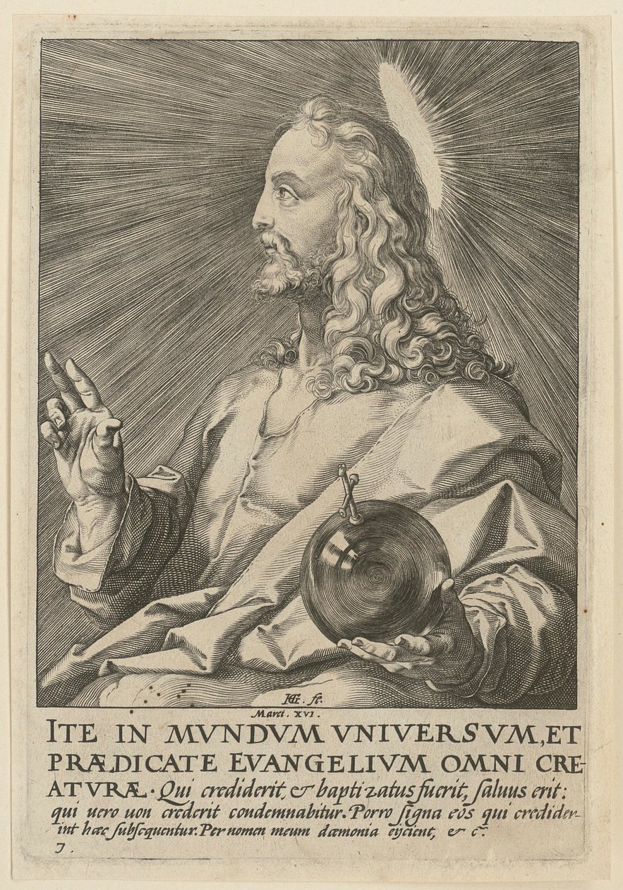 Kristus jako Salvator Mundi, list 7 ze série „Kristus, dvanáct apoštolů a Pavel“ od Hendrick Goltzius