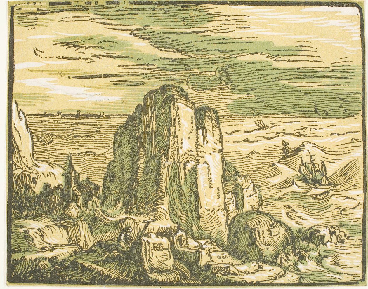 Cliff on a Seashore, from Four Small Landscapes od Hendrick Goltzius
