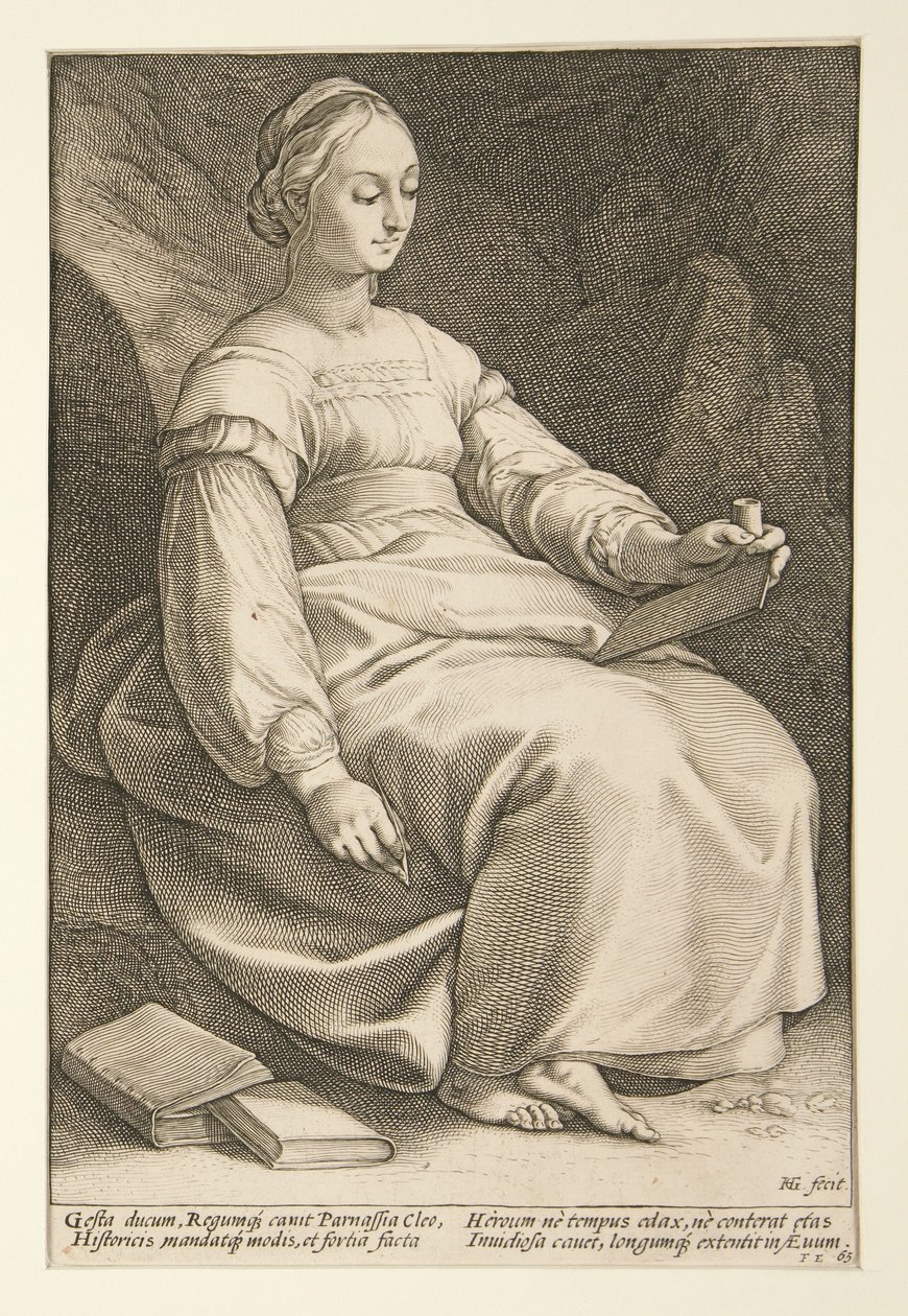 Clio, deska č. 4 ze série „Devět múz“ od Hendrick Goltzius