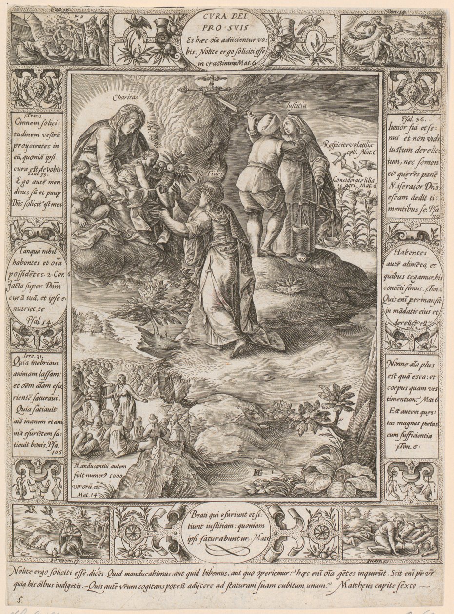 Cura dei pro suis, list 5 ze série „Alegorie křesťanské víry“ od Hendrick Goltzius