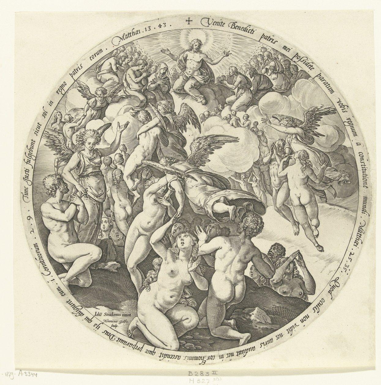 Blahoslavení jsou přijímáni v nebi Poslední soud (název série) od Hendrick Goltzius