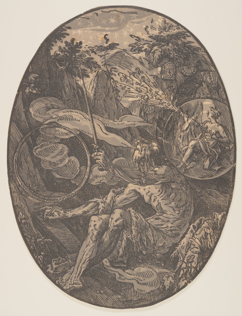 Demogorgon v Jeskyni věčnosti, z knihy Božstva od Hendrick Goltzius