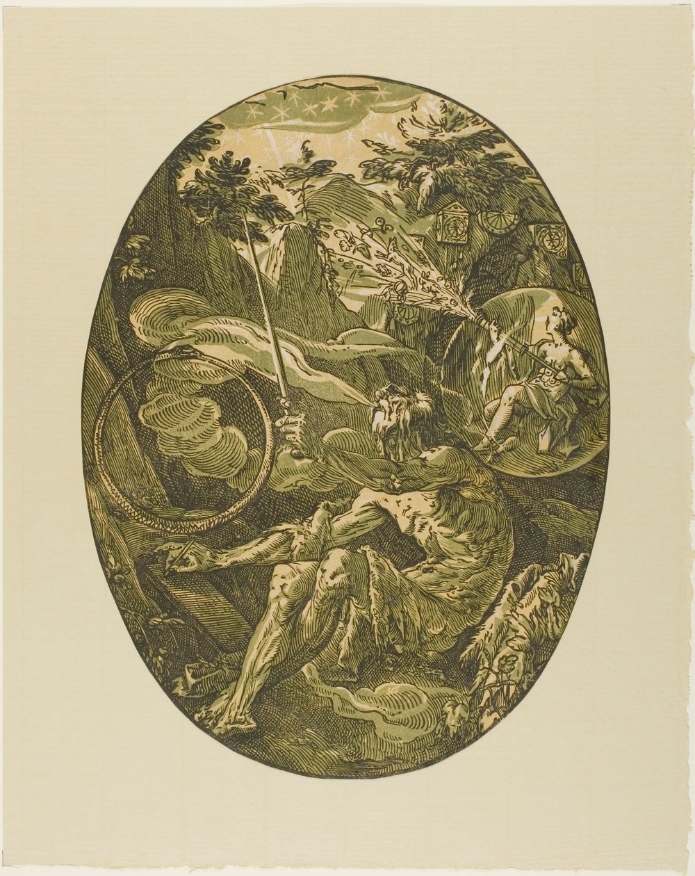 Demogorgon v jeskyni věčnosti, deska jedna od Demogorgona a božstev od Hendrick Goltzius