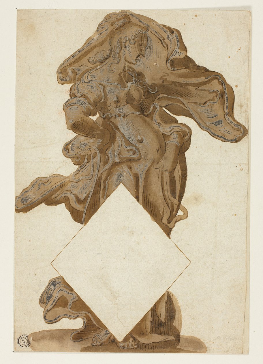 Design s ženskou postavou ve splývavém závěsu od Hendrick Goltzius