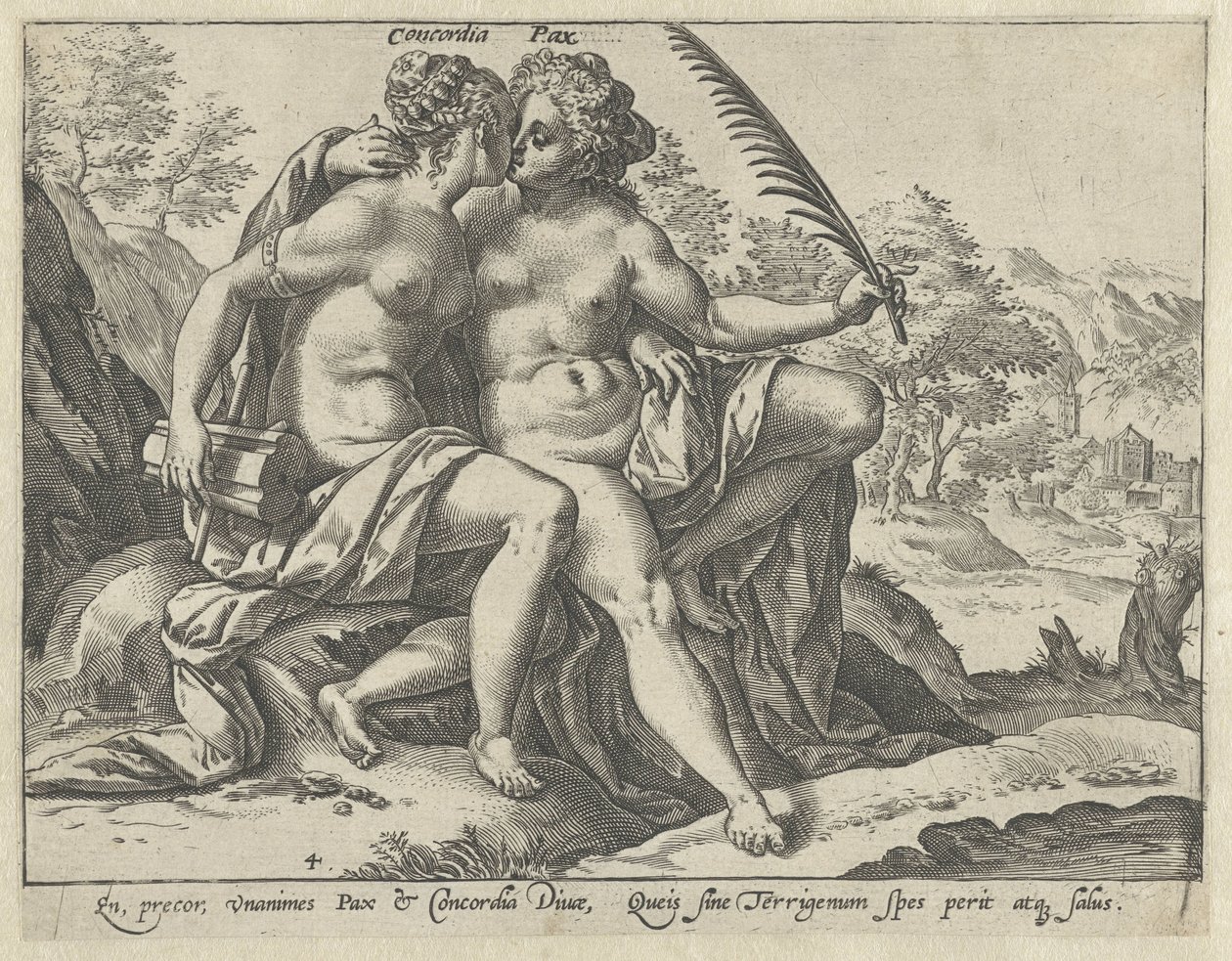 Jednota a mír (Concordia / Pax) Spojené ctnosti (název série) od Hendrick Goltzius