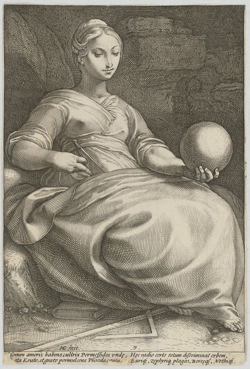 Erato, tabule 7 ze série „Devět múz“ od Hendrick Goltzius