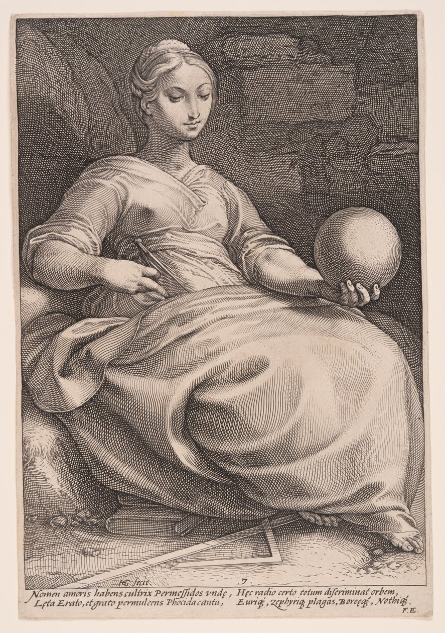 Erato, múza lyrické poezie, z knihy Devět múz od Hendrick Goltzius