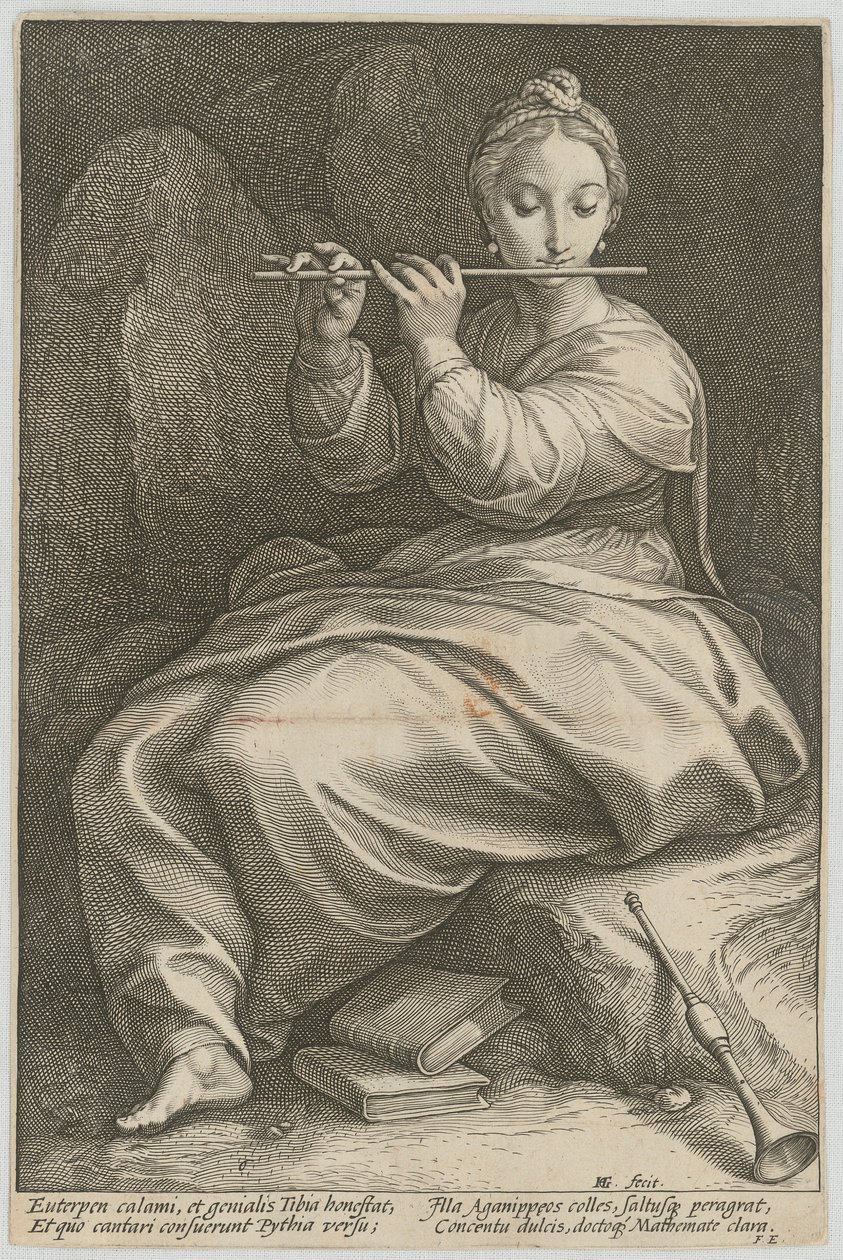Euterpe, list č. 6 ze série „Devět múz“ od Hendrick Goltzius