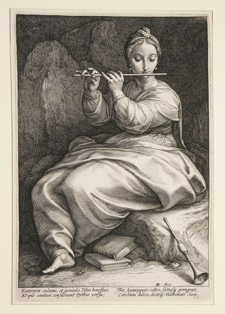 Euterpé, tabule 6 ze série Devět múz od Hendrick Goltzius