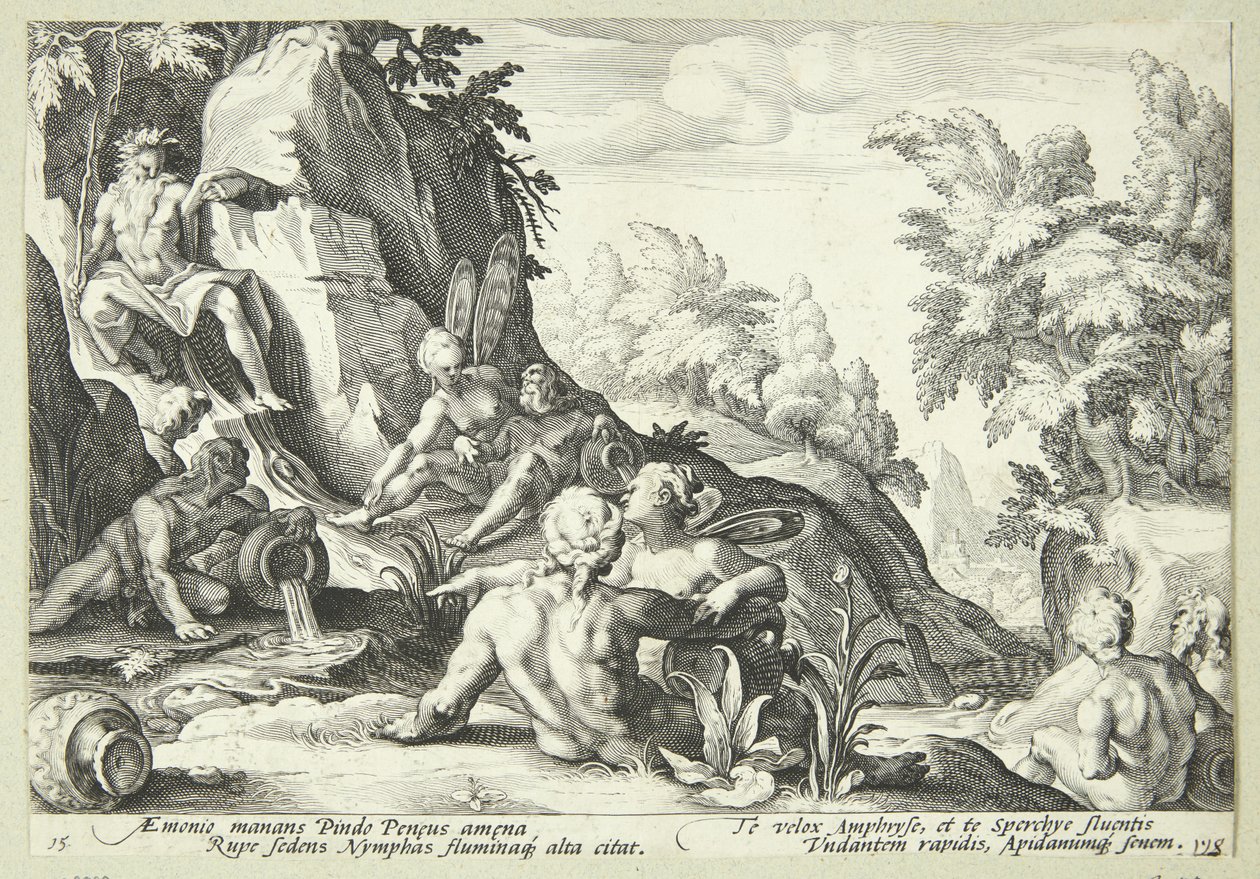 Říční bůh Peneus obklopený dalšími božskými postavami od Hendrick Goltzius