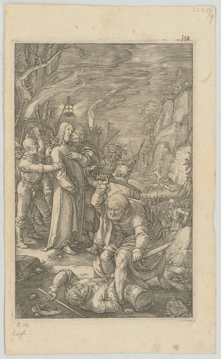 Zajetí Krista, list 3 ze série „Umučení“ od Hendrick Goltzius