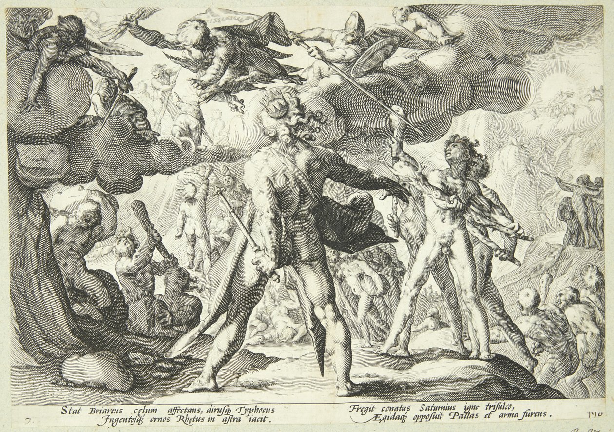 Obři bouří nebe od Hendrick Goltzius